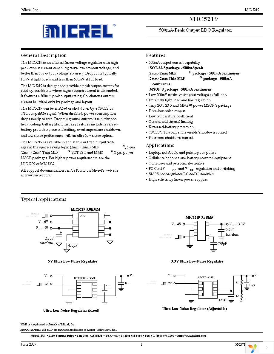 MIC5219-5.0YM5 TR Page 1